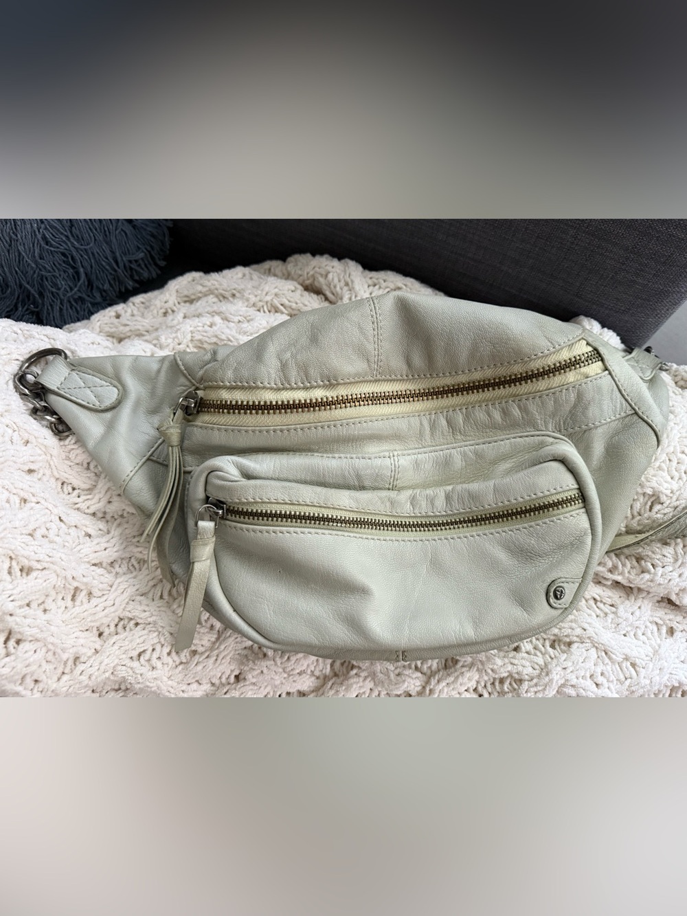 Free People Leather Crossbody Waist Bag with Chain Strap - Very Light Blue - Picture 6 of 6